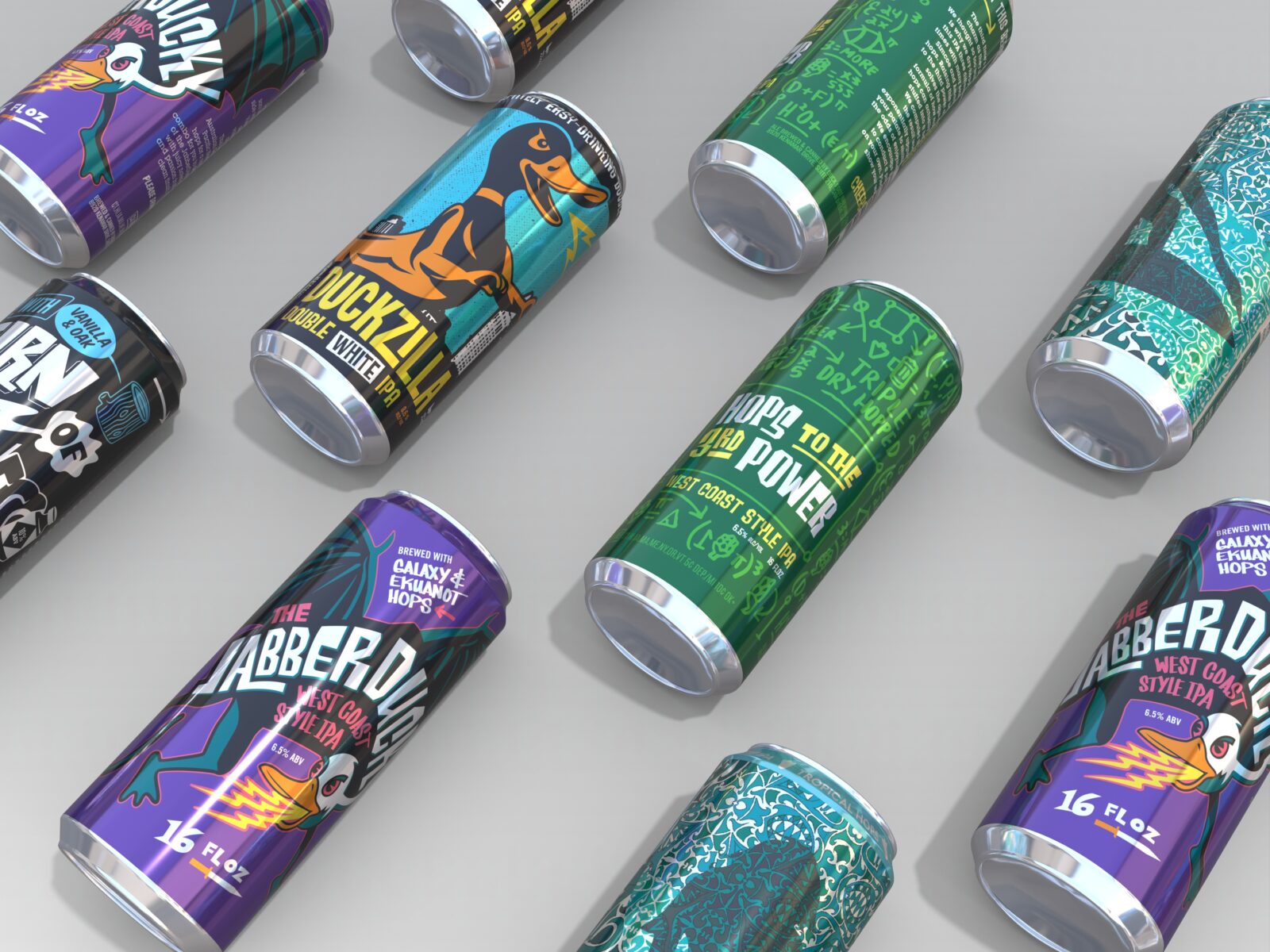 Various colorful beverage can designs