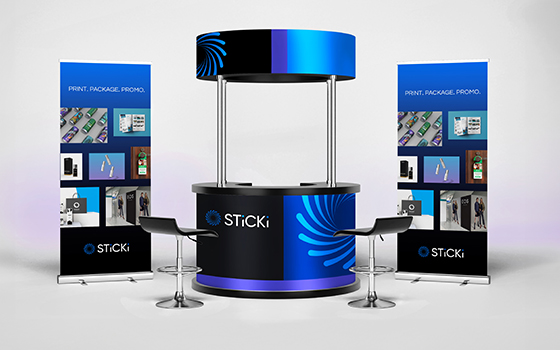 STiCKi trade show set up on a white background.