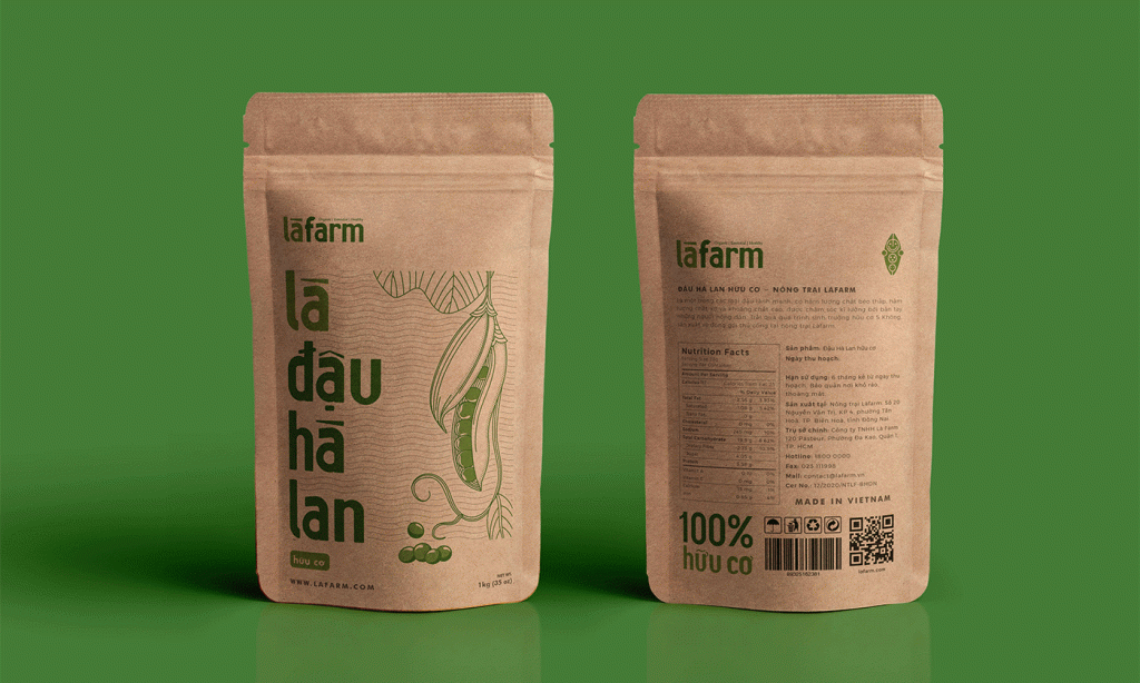 lafarm flexible kraft packaging on green background.