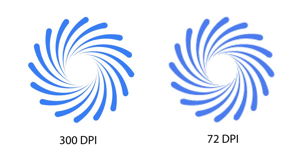 Blue STiCKi swirls show 300 ppi resolution and 72 ppi resolution.