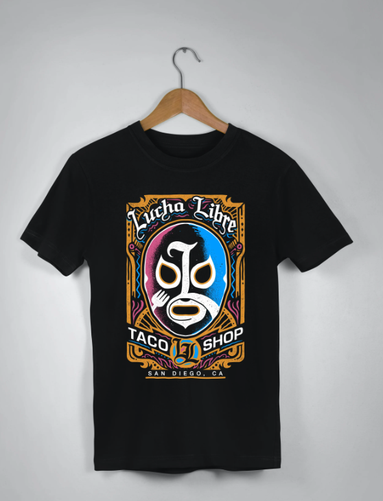 Luncha Libre Shirt featuring mask graphic. 